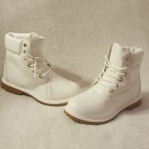 White Lace-up Combat Boots